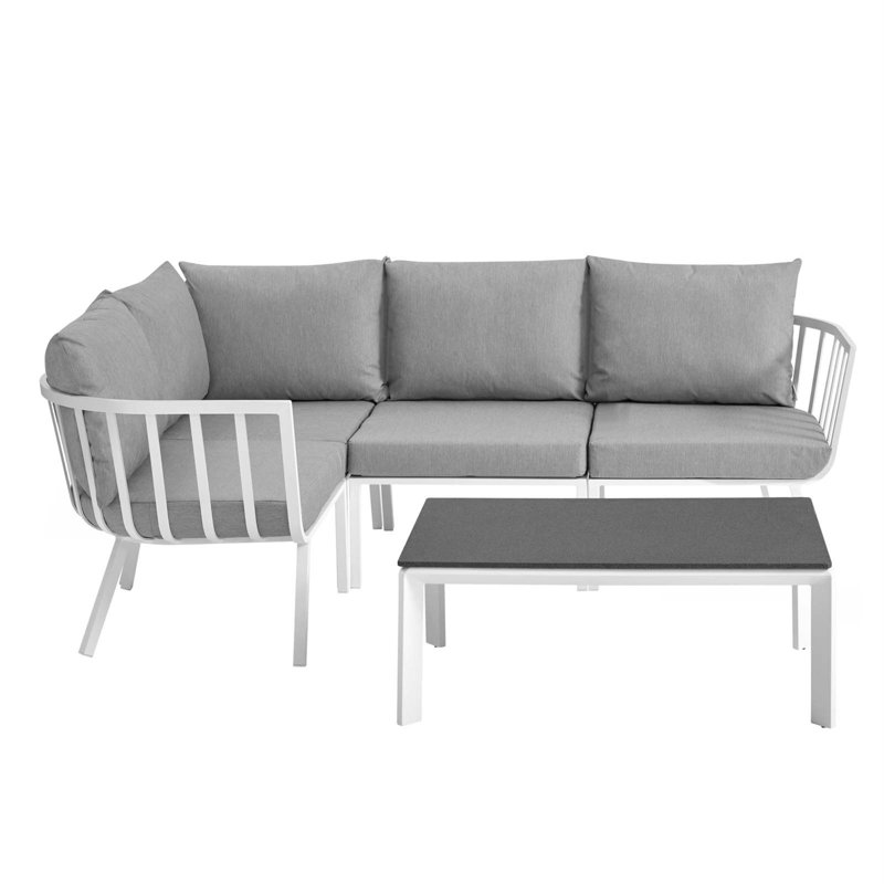 Riverside 5 Piece Outdoor Patio Aluminum Set, White, Gray