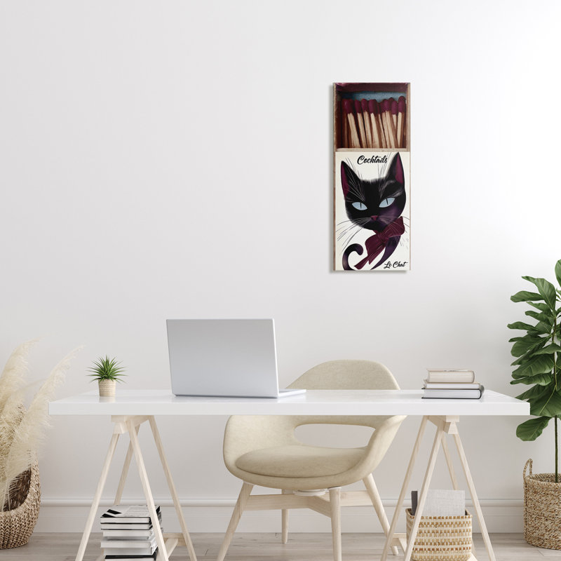 Toile d'allumettes rétro avec chat, design par Annabelle Hall, H 24 po x l 10 po