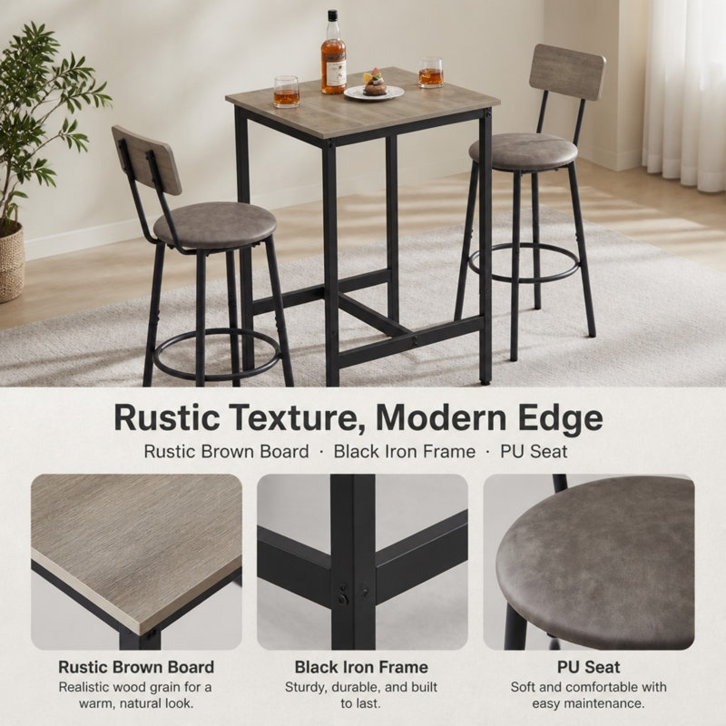 Ensemble de table de bar avec 2 tabourets de bar, Gray, Gray