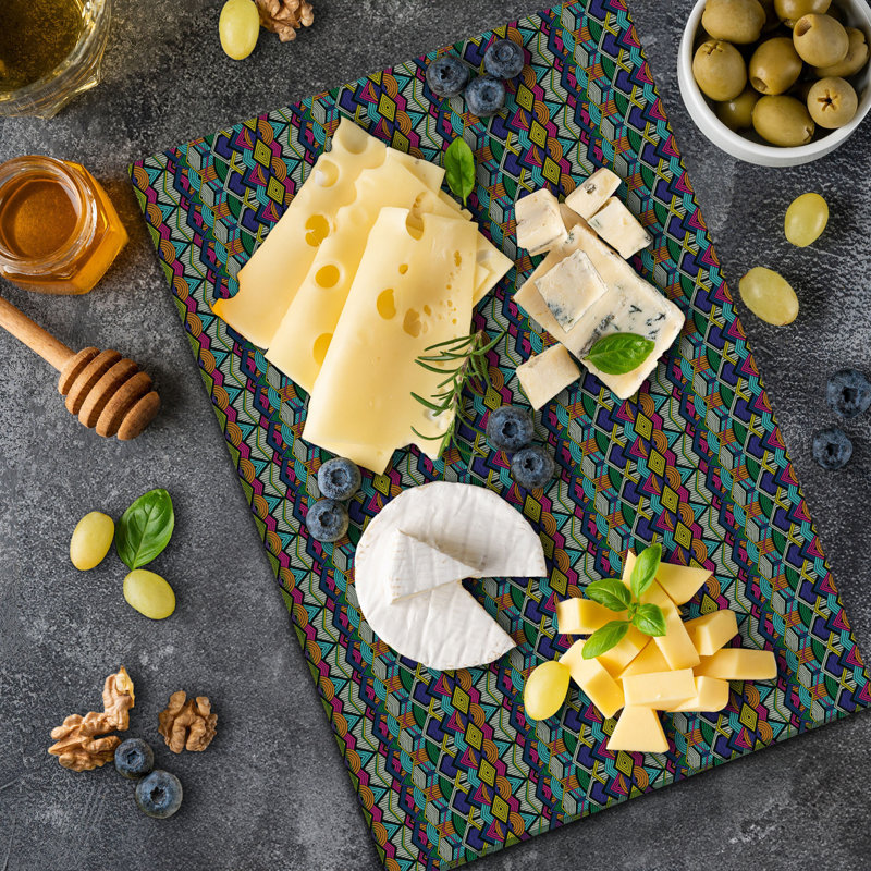 Ambesonne Geometric Cutting Board Large Size Lines Half Circles Multicolor