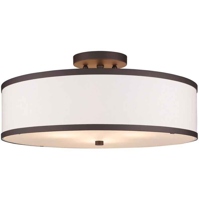 Ener Fabric Semi Flush Mount, 8" H x 18" W x 18" D, Bronze