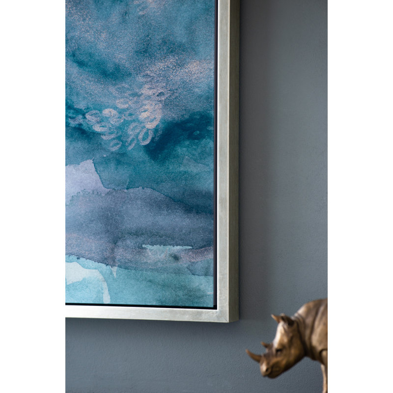 36" Abstract Green and Blue Acrylic Canvas Wall Art with Champagne Frame