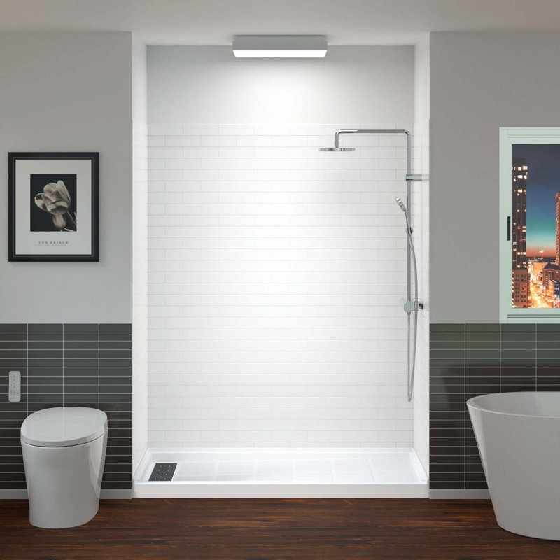 60'' W 75'' H Framed Rectangle Shower Stall, Nickel, White/Brushed Nickel Trim, Left