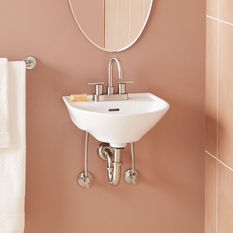 17" Lanken White Porcelain Specialty Wall Mount Bathroom Sink with Overflow, 4" Centers