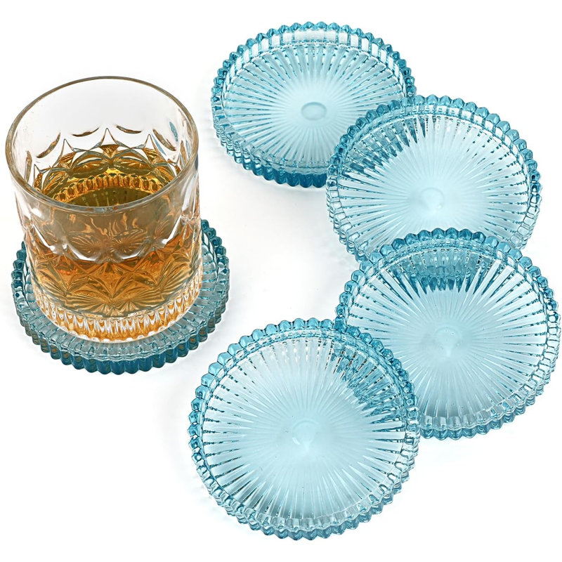 Ensemble de sous-verres ronds en verre cristal bleu (ensemble de 5)