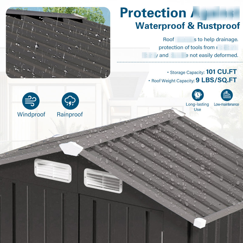 3.5ft By 6x Metal Tool Shed In Gray, With Ventilation Holes And Watertight Design, Ideal For Sports Equipment Daily Miscellaneous Items, Quick & Easy Assembly Peaked Roof Skylight Window, Multi -