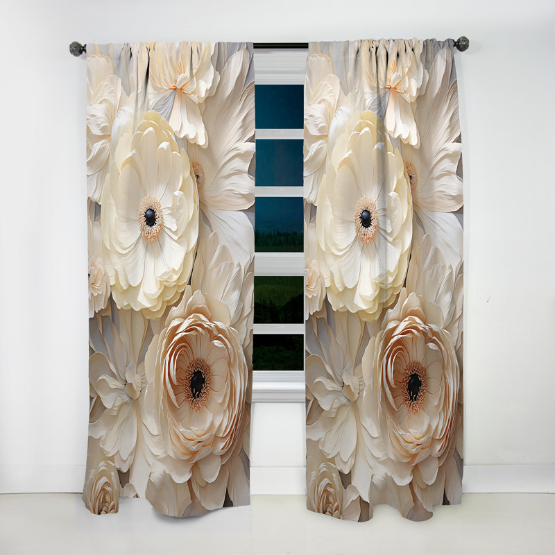 Vita Beige minimalism Ranunculus Dreams - Ranunculus Curtain - Velvet Room Darkening - 1 panel, 52" W x 90" L