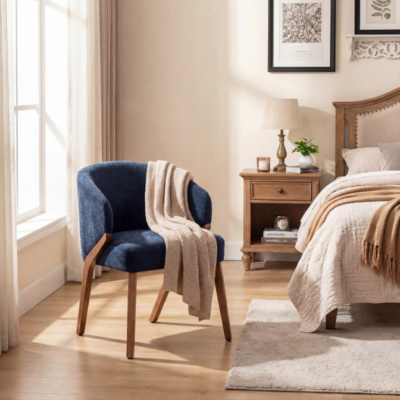 Chaise rembourrée avec pieds en bois, Bleu