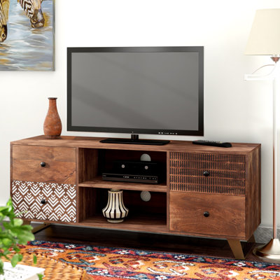 Meuble télé en bois massif pour téléviseur de 65 po ou moins Rayford
