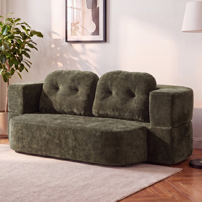 78.7" Convertible Folding Sofa Bed Full Size, Compression Comfy Boneless Loveseat Fold Out Couch With Pillows & Armrest