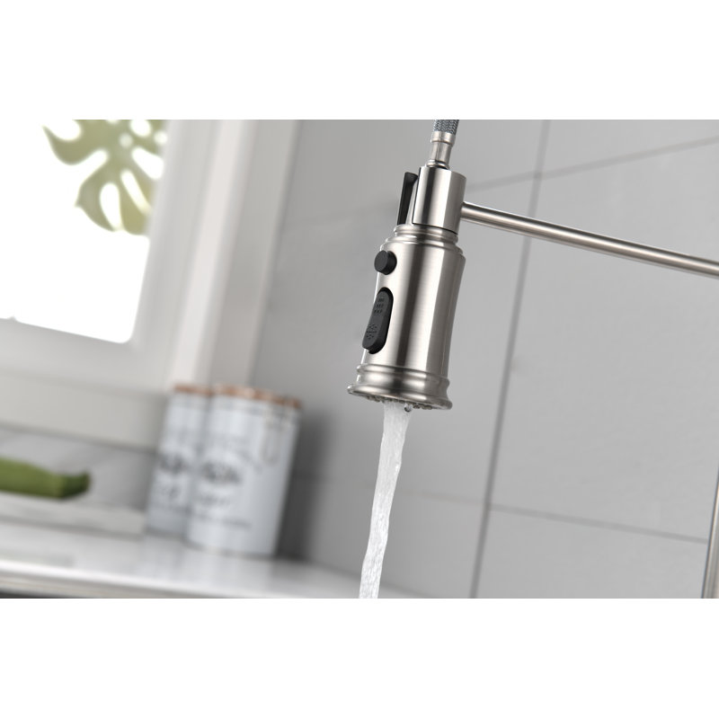 Robinet d'évier de cuisine à une poignée et bec rétractable | Idée de cadeau, Nickel brossé