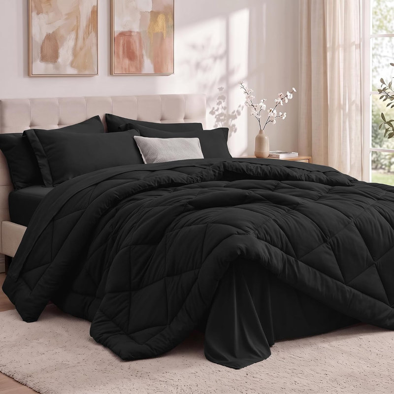 Utopia Bedding King Comforter Set Black - Bed in a Bag King Size 7 Pieces, Luxury Soft Bed Set for All Seasons, Bedding Set with Comforter, Sheets, Pillowcases & Shams, Black