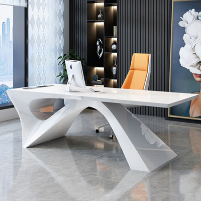 Modern Minimalist White High-Gloss Lacquer Office Desk with Creative Design