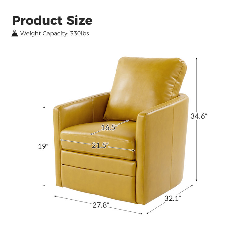 Fauteuil d'appoint pivotant en similicuir de 27 po de large avec coussin amovible Alfonso, Similicuir moutarde
