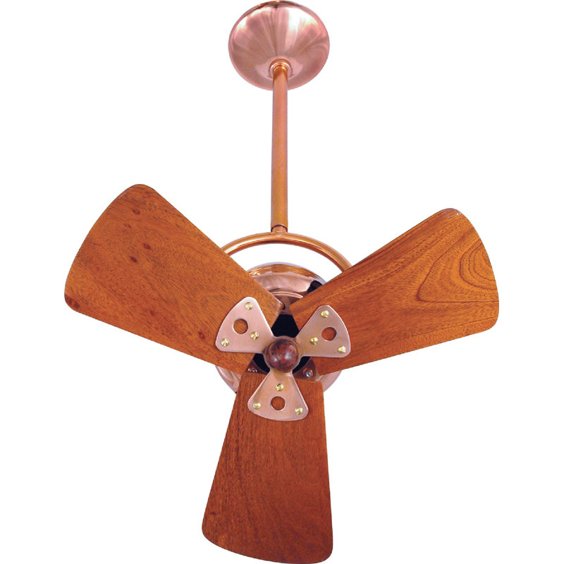 16" Bianca Direcional 3 Blade Ceiling Fan, Polished Copper, 5" Downrod, Mahogany
