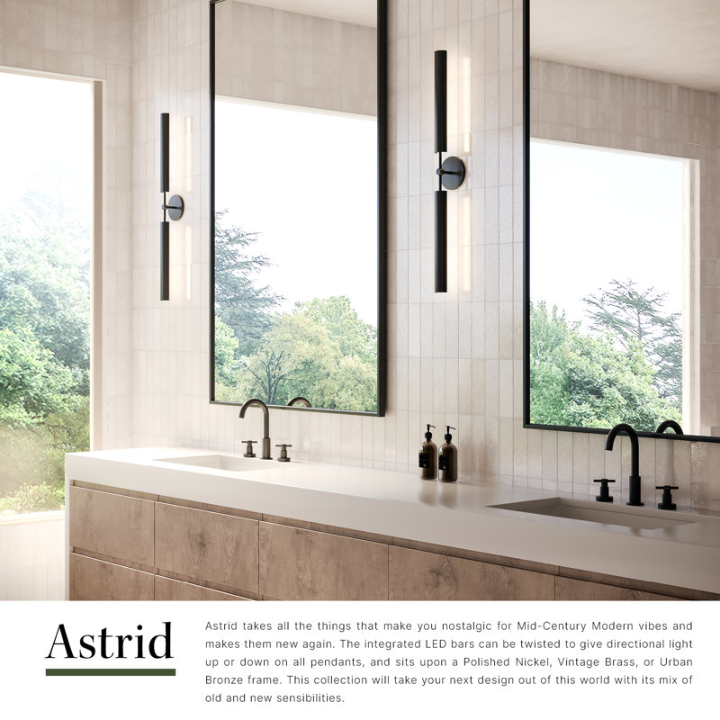 2 - Light LED Bath Bar, Vintage Brass
