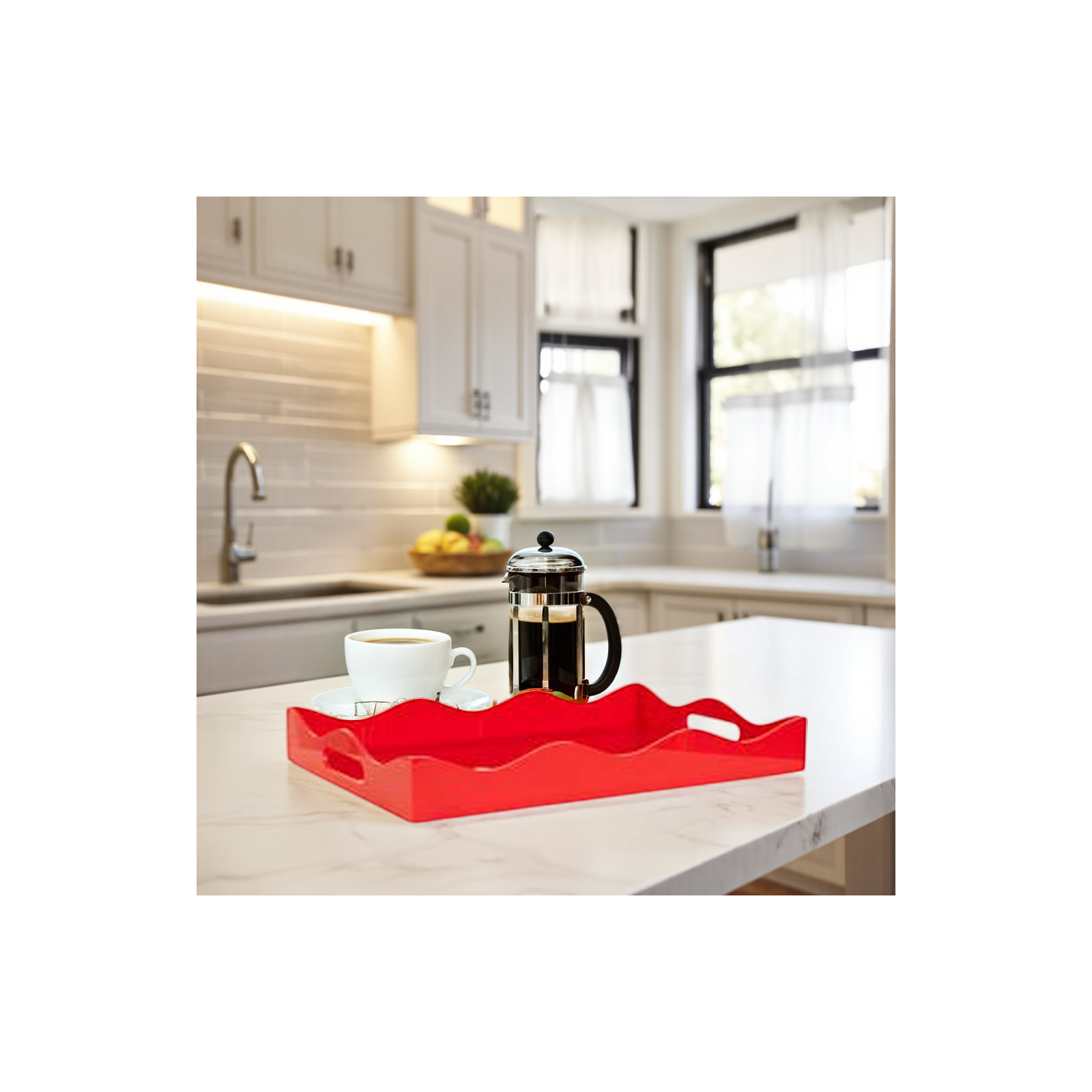 Acrylic Tray With Handles, Red