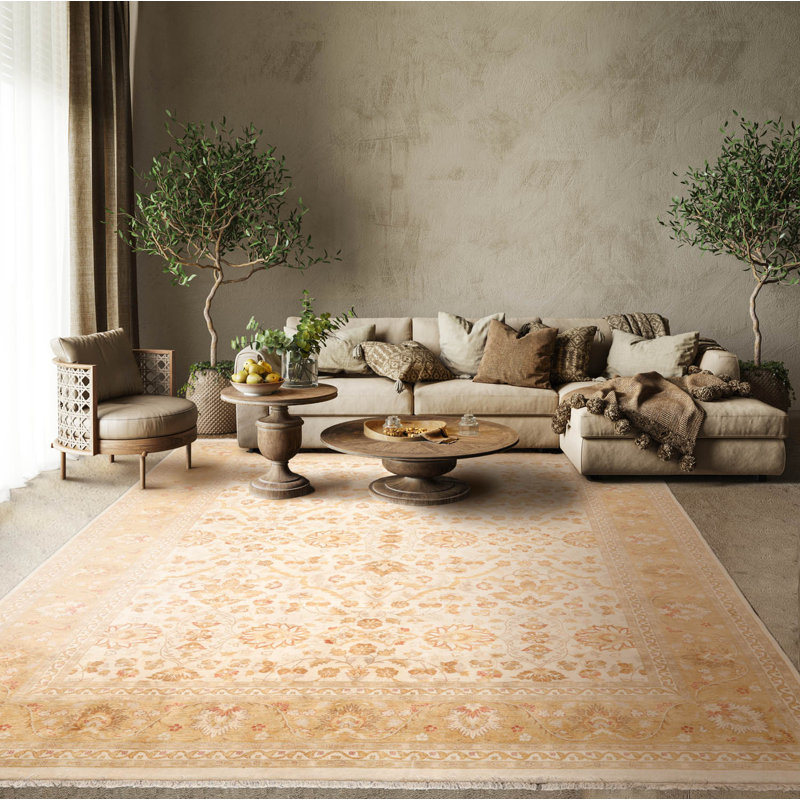 Tapis traditionnel en laine noué à la main beige 9 x 12 po avec 300 KPSI