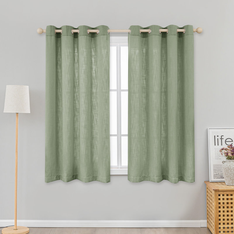 Kambi Linen Blend Semi-Sheer Curtain Panel Pair, 52" W x 63" L, Lagoon