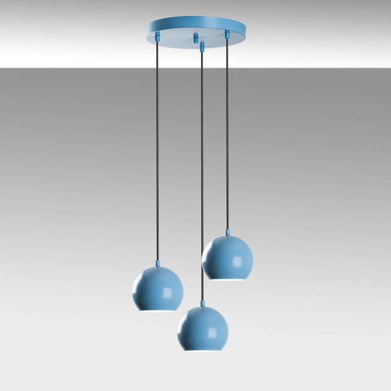 Light Blue Metal Chandelier, Adjustable Height 17.7 - 43.7 Inches | 3 x E27 Socket, Max 40W | Elegant Design, Ø17.7 x 1.2 Inches Base Plate | Perfect for Dining Room & Living Space, Stylish & Functional Lighting Solution