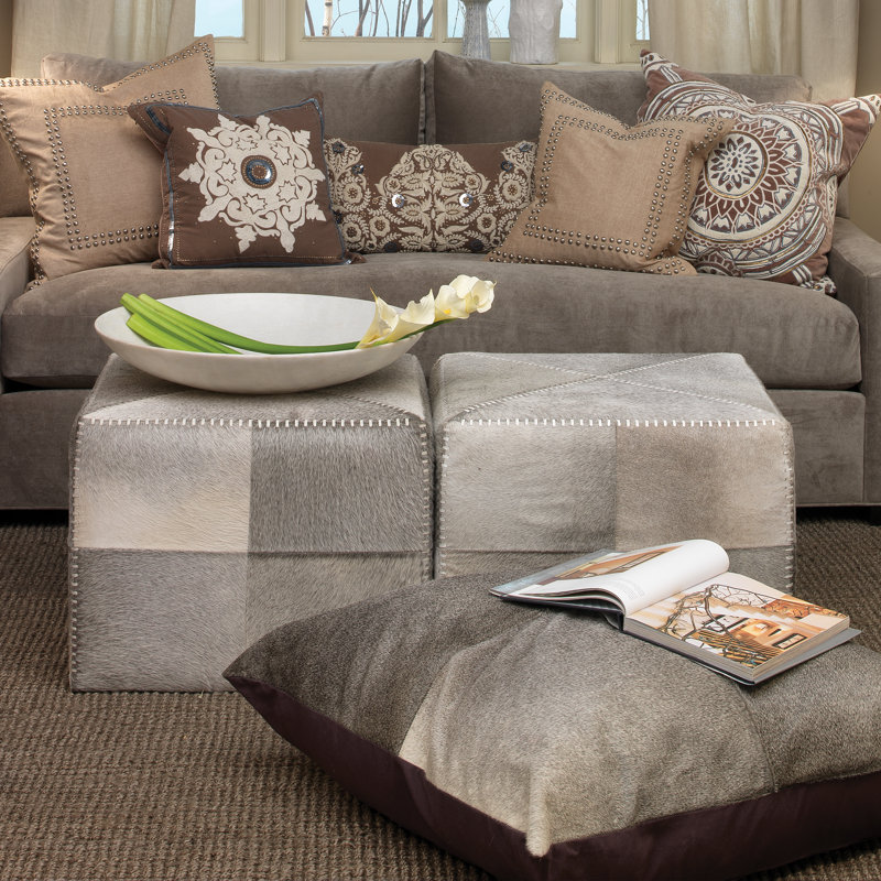 Square Pouf, Gray Hide