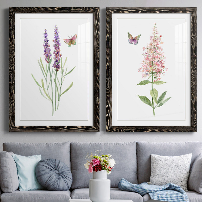 «Wildflower Botanical I», ensemble de 2 reproductions d'art, H 37,5 po x l 55 po x P 1,5 po, Papier encadré noir, Blanc