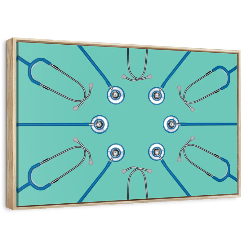 Stéthoscopes bleus, Cadre flottant en bois naturel, 40 po x 27 po