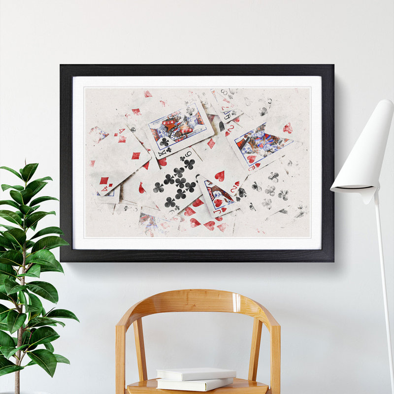 Deck Of Cards - Single Picture Frame Painting on MDF, 36cm H x 48cm W x 2cm D, Black Framed