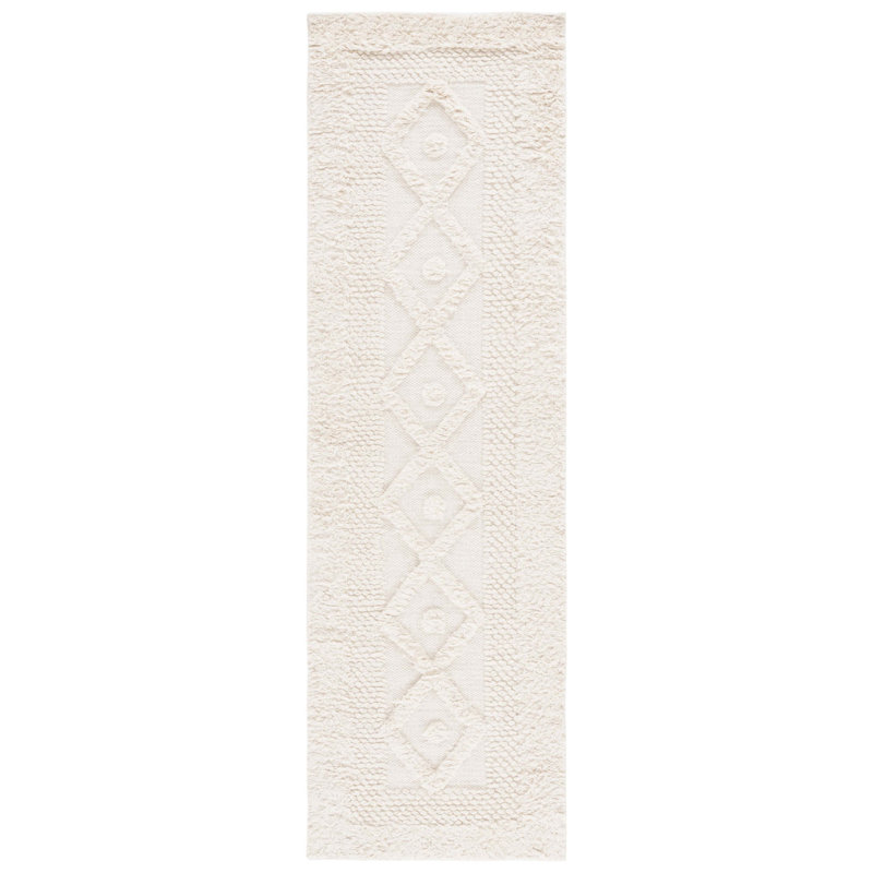 Inelda Hand Knotted Wool/Cotton Geometric Rug in Ivory, Runner 2'3" x 8'