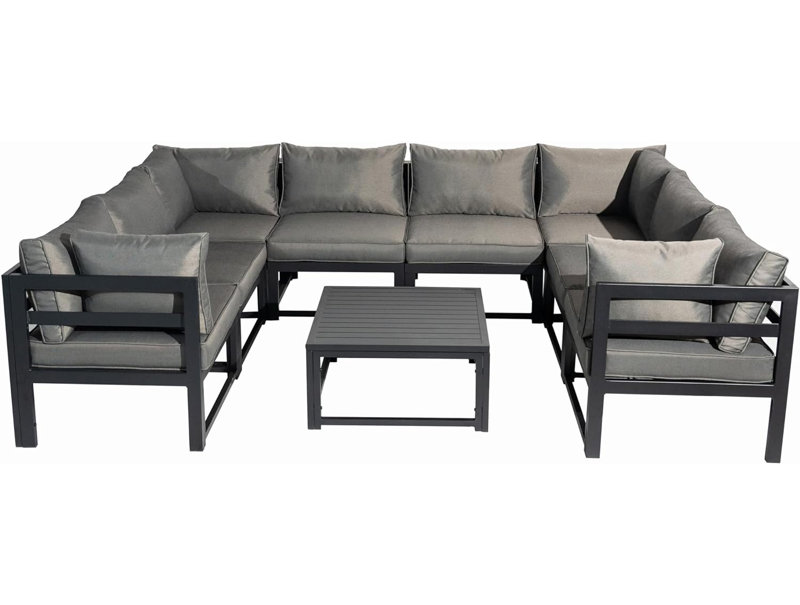Ensemble de canapé de patio 5 pièces en aluminium avec table basse gris, 8