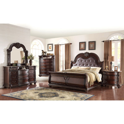 1pc Marble Top 11 Drawers Dresser Intricate Moldings Beautifully Curved Silhouette Brown Dark Cherry Finish Bedroom Solid Wood Furniture