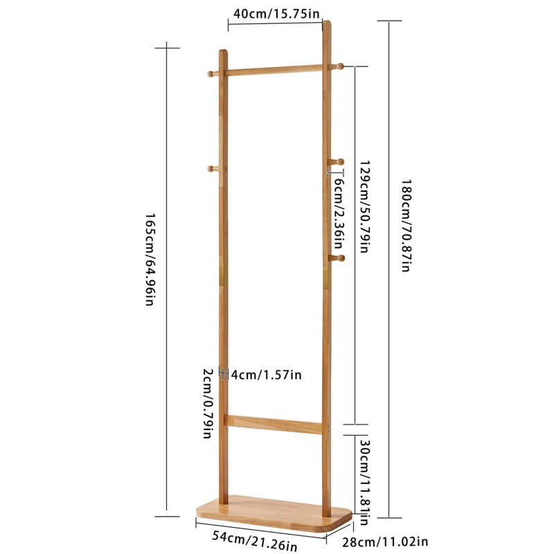 Solid Wood Freestanding 5 - Hook Coat Rack With 5 Hooks, Natural