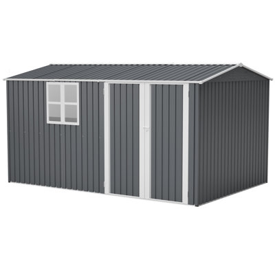 8X12 Ft Storage Shed Outdoor, XL Heavy-Duty Steel Building With Window – Features Hinged Gray Doors & 4 Air Vents For Backyard, Garden, Patio (Gray)