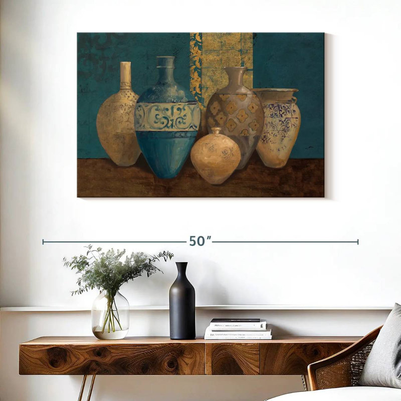 Senne Aegean Vessels On Turquoise, H 26 po x l 39 po