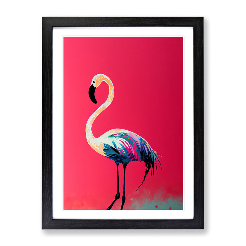 Content Flamingo - Single Picture Frame Print, Black, 64cm H x 46cm W x 2cm D