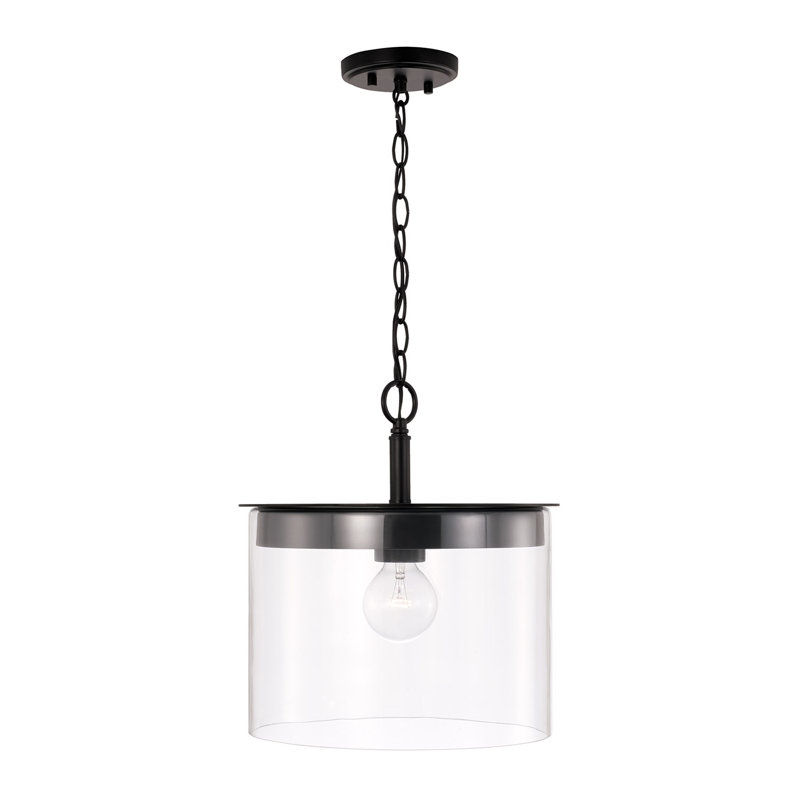 Luminaire suspendu 1 lumière Elstone en verre transparent, Noir mat
