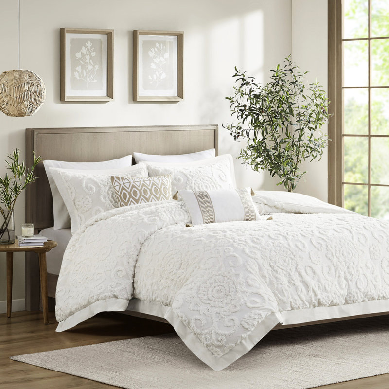 Housse de couette très grand, 100% coton avec housse élégante en chenille, caractère attrayant, Ivoire ivoire