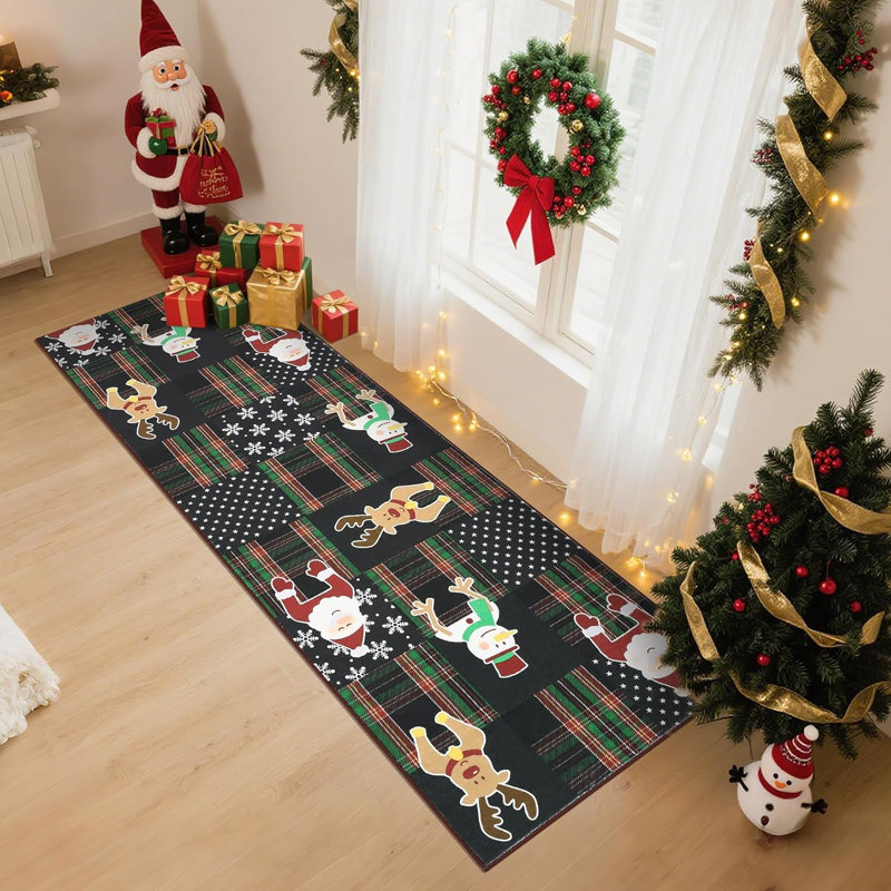 2x6 Washable Christmas Runner – Non-Slip, Soft, Low Pile, Stain-Resistant Carpet for Hallway, Laundry, Kitchen (Red)