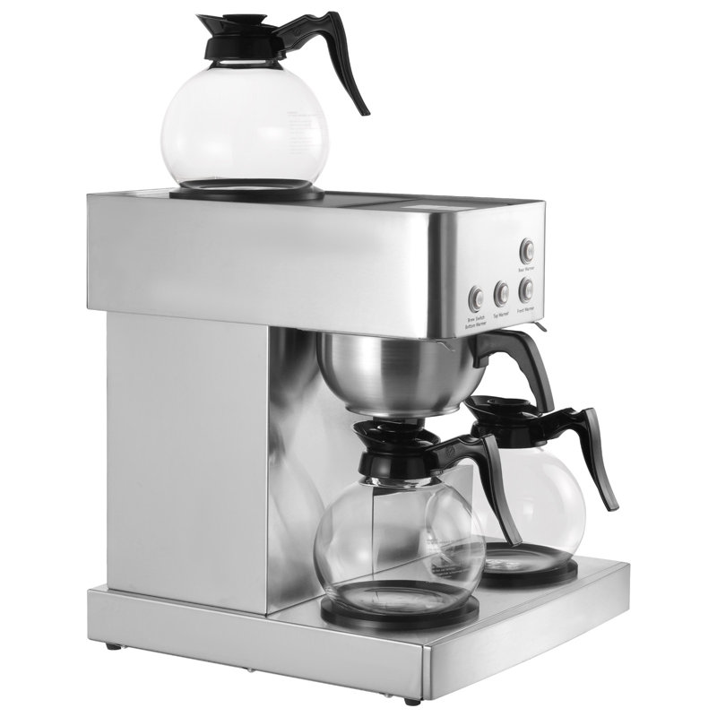 Commercial Drip Coffee Maker, 12 Cups Coffee-Maker Machine with 4 Glass Carafes and 4 Decanter Warmer Plates, Stainless Steel Drip Style Coffee Brewer, for Restaurant, Office, Coffee Shop & Home