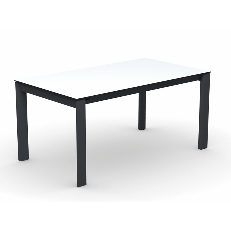 Eminence Extendable Solid Wood Dining Table, Matte Optic White, 35.5" W x 51.25" L, Beton Gray Melamine