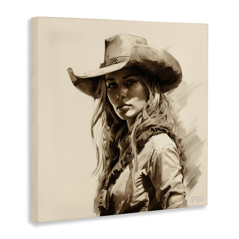 «Western Cowgirl Gaze», art mural sur toile par RB, H 30 po x l 30 po