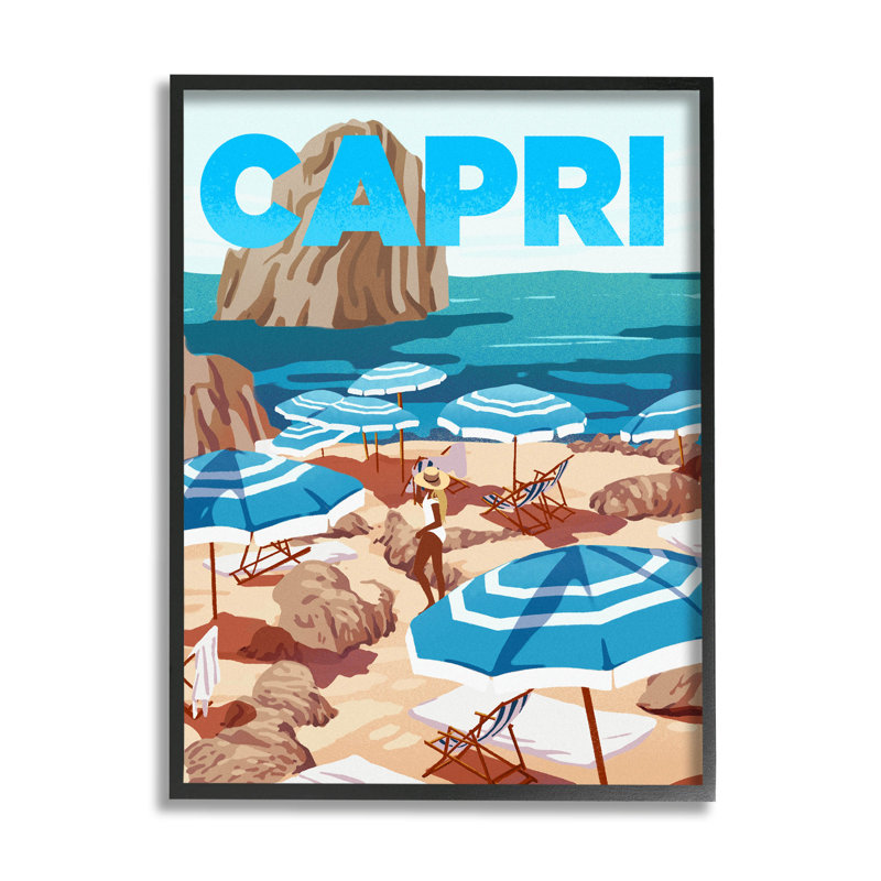 «Capri Italian Summer Beach Island», art mural texturé giclée par Ziwei Li_aq-548, Giclée encadrée noir minuit
