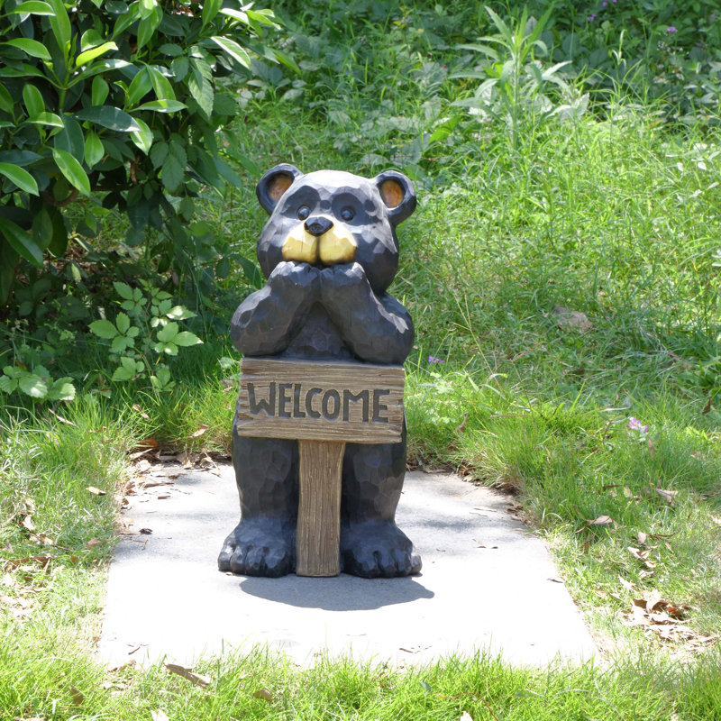  Bear Leans on Welcome Sign Weather Resistant Plastic Animals Garden Sign