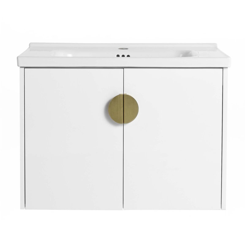 Meuble-lavabo à fermeture en douceur avec lavabo, Blanc, 28"