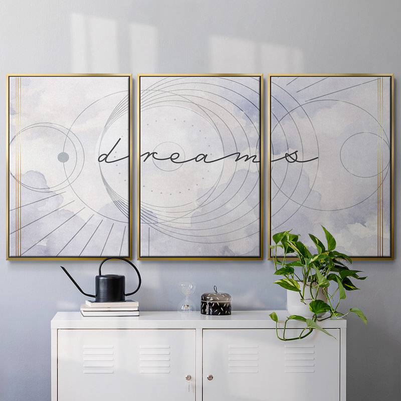 Mystic Escape I, reproduction encadrée sur toile 3 pièces, H 40 po x l 78 po x P 2 po, Or