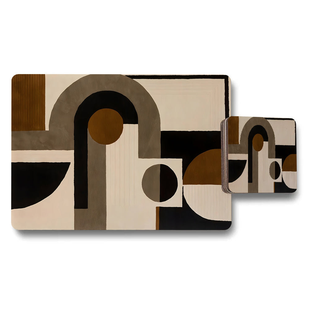 Geometric Abstract Placemat and Coaster Set in Earth Tones