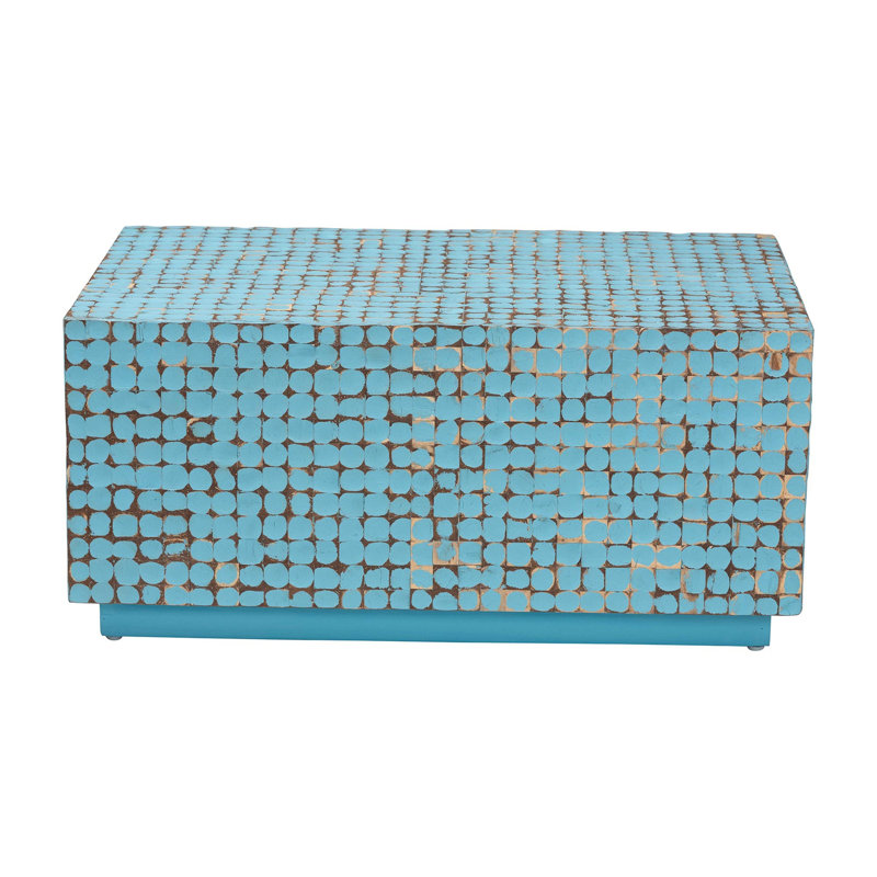 Table basse bohémienne en noix de coco bleue et bois d'acacia