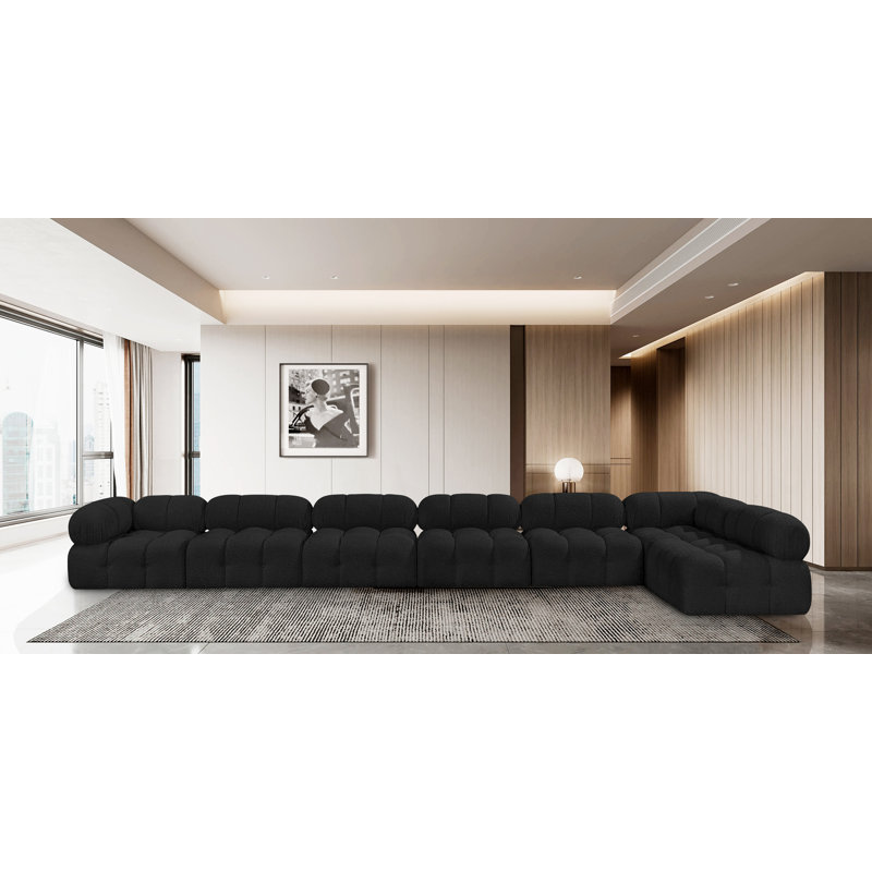 Ames Upholstered Sofa, Black Boucle Fabric, 5 Armless, 2 Corner