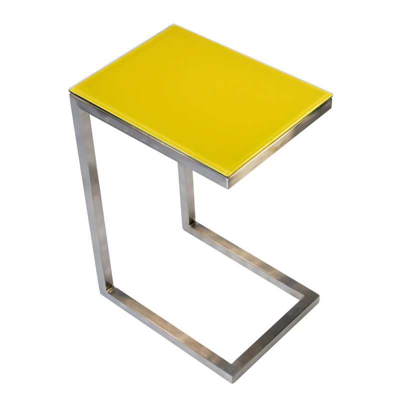 Stretford Glass Top End Table, Satin Nickel, Orange