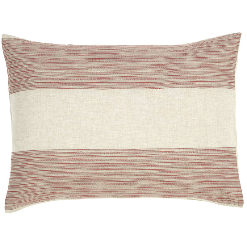Hampton Cotton Pillow Sham with Striped Breathable Design, Standard, Coral / Natural Stripes